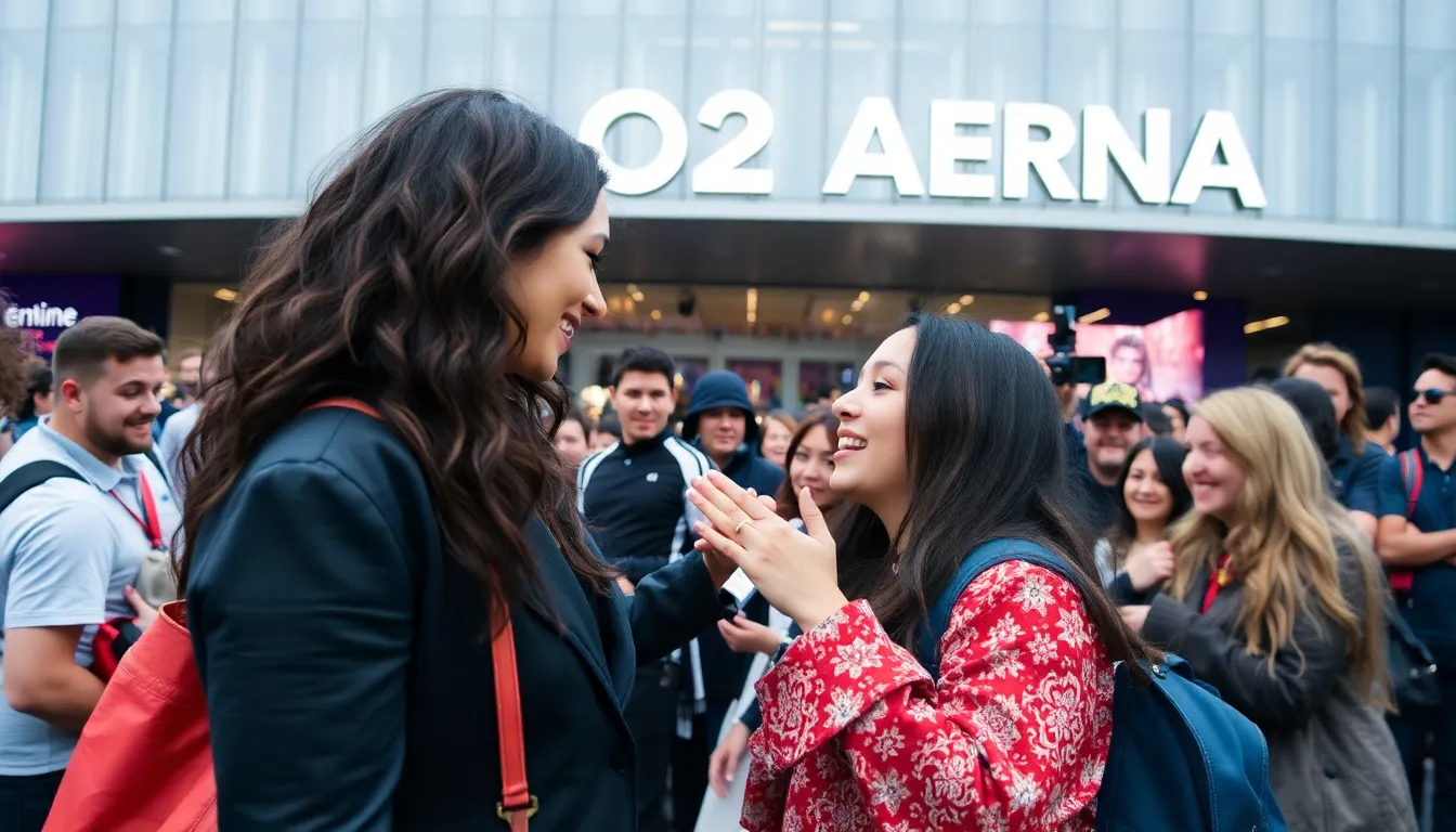The stage is adorned with vibrant visuals, enhancing the innovative artistry that Rosalía brings to her live shows, reflecting her cultural heritage and contemporary influences