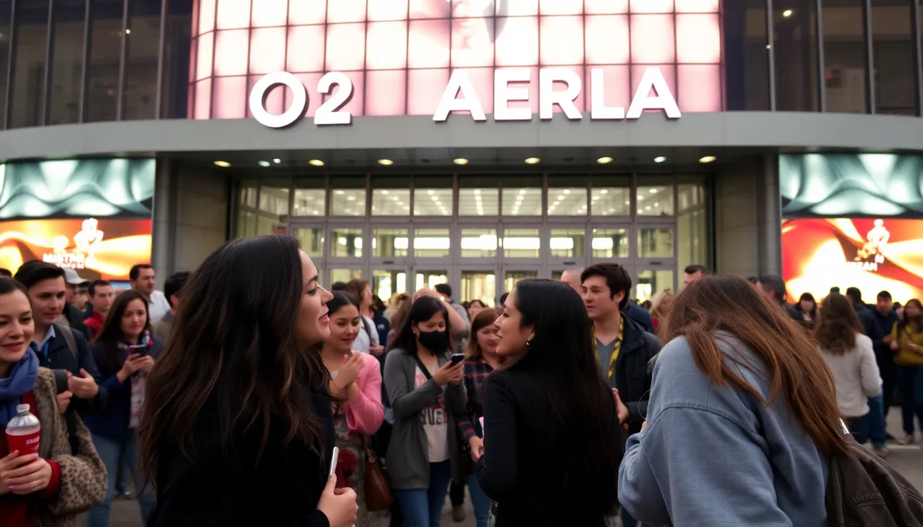 The crowd erupts in cheers as Rosalía reaches for the sky, embodying the spirit of her music and the excitement of her highly anticipated concert in London
