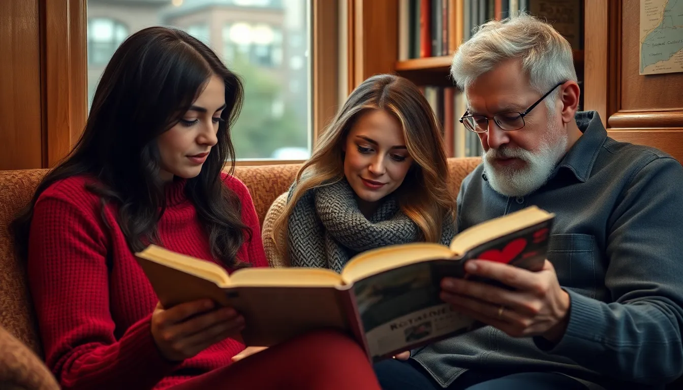 A group of enthusiastic readers gathers at a cozy bookstore, discussing their favorite closeddoor romance novels while surrounded by shelves filled with colorful book covers.