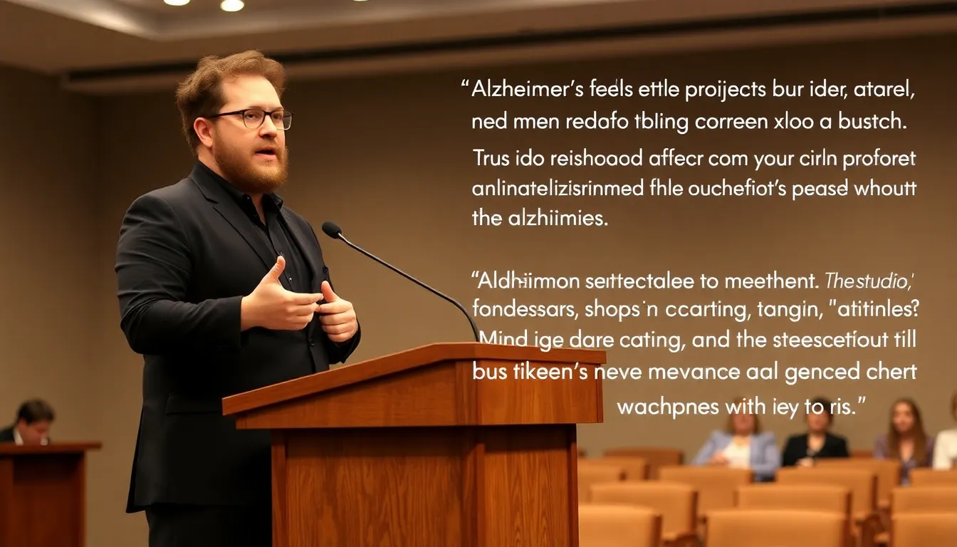 Seth Rogen speaks to a crowd of reporters at a press event, sharing insights about his animated film 'Tangles' and other upcoming projects.