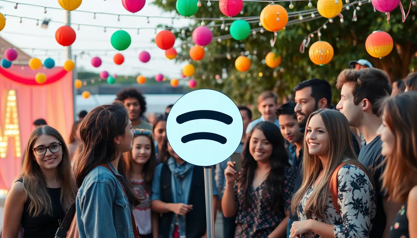 A vibrant disco ball logo is prominently displayed during Spotify's livestreamed event celebrating its 'Party of the Year(s)' and the platform's commitment to music and community.