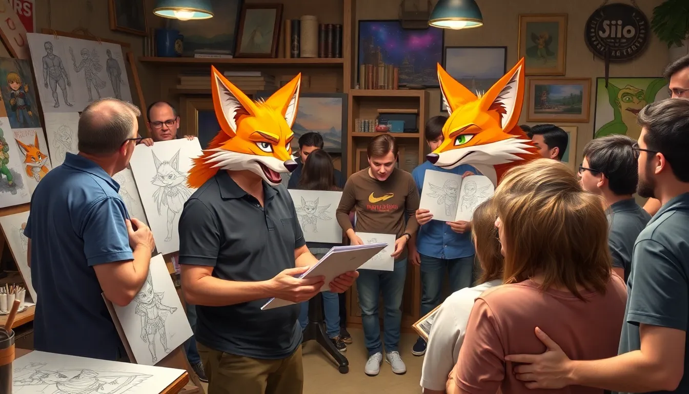 The original artist discusses Fox McCloud's design from the upcoming Super Mario Galaxy Movie during a lively interview at a gaming convention, with fans eagerly listening and engaging in the conversation.