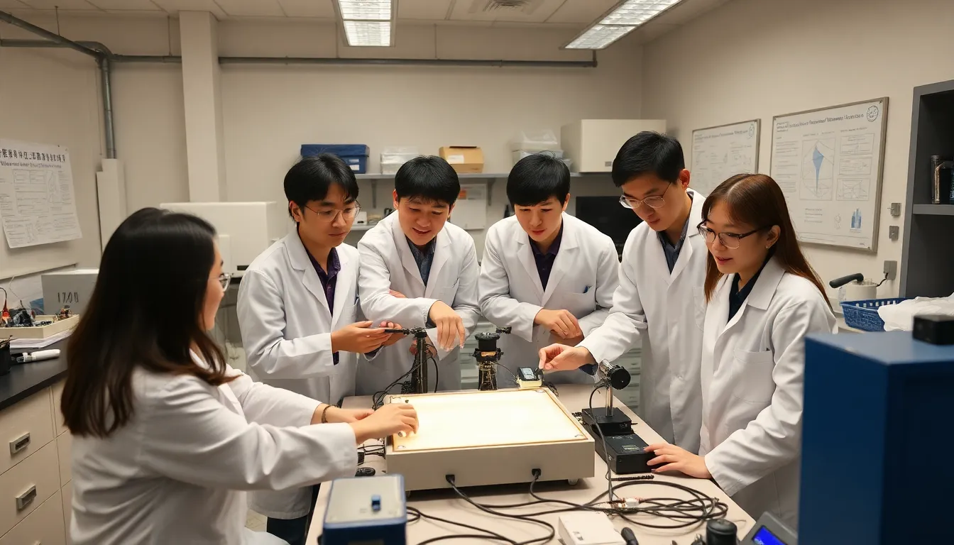 A laboratory setting where researchers are experimenting with materials that mimic the skin's response to sunburn, highlighting the intersection of biology and technology in energy storage innovation