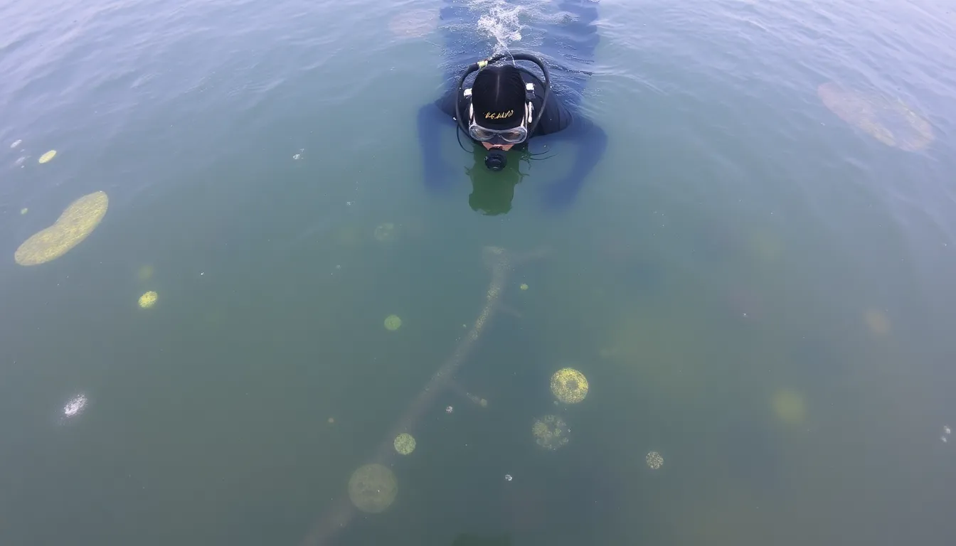 A picturesque coastal view illustrates the stark contrast between healthy underwater forests and areas impacted by pollution, highlighting the urgent need for conservation
