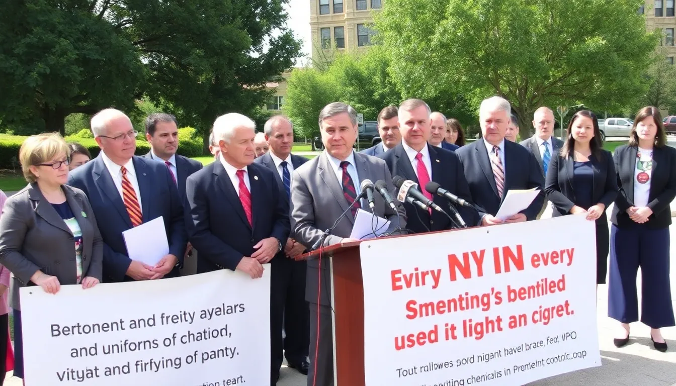 A protest organized by environmental advocates demanding a ban on forever chemicals in everyday items like uniforms and cookware