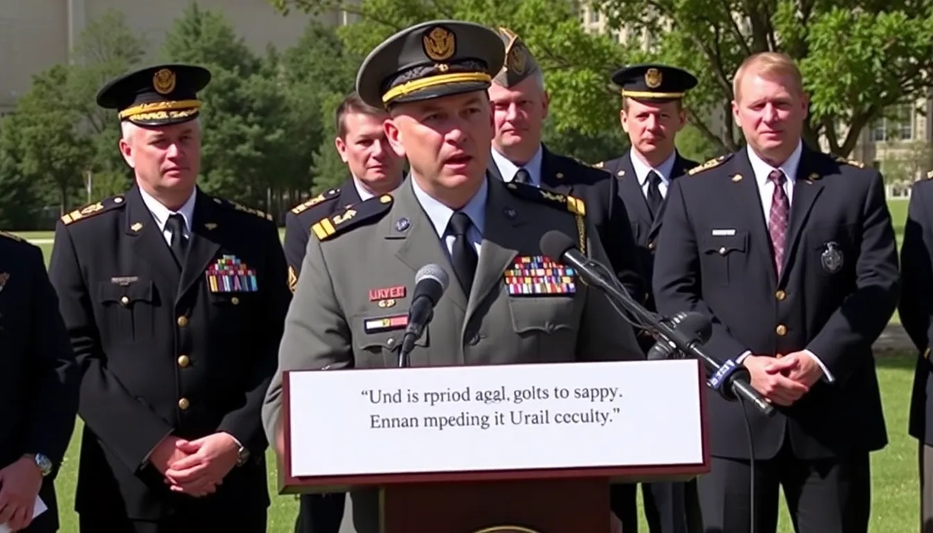 A U.S. military commander speaks confidently at a press briefing, addressing allegations of civilian casualties from operations in Iran while reporters listen attentively.