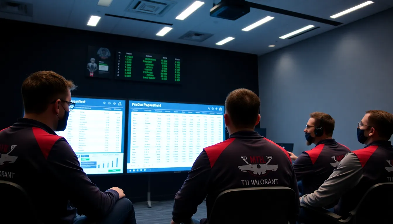 T1 VALORANT management in a meeting, discussing potential roster changes in response to the team's underwhelming results and the need for improvement