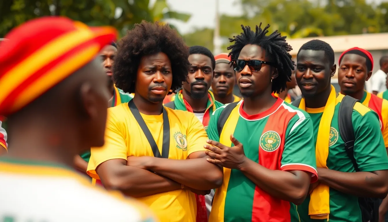 A vibrant gathering of supporters rallying together, showcasing their passion for football despite the recent visa bond policy reversal
