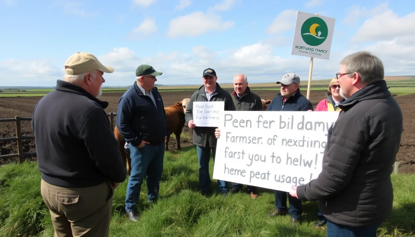 A vibrant community gathering focused on raising awareness about peatland conservation, illustrating the grassroots activism driving ecological restoration efforts